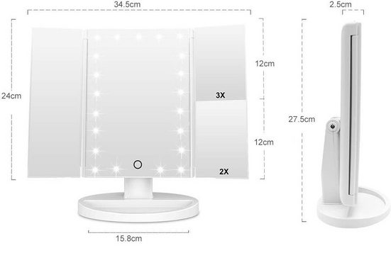 Kosmetikspiegel, Beleuchteter Schminkspiegel, Spiegel mit 1X/ 2X/ 3X Vergrößerung