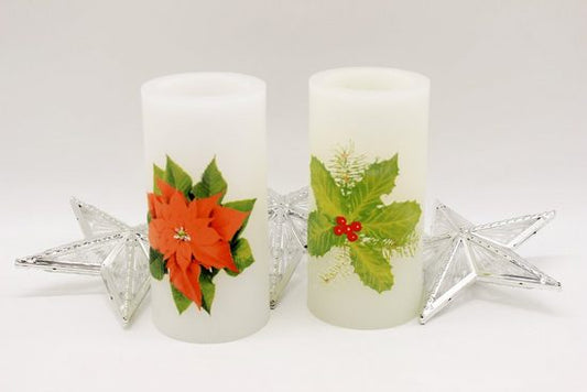 LED-Kerze LED Echtwachskerze Weihnachtsstern und Ilex 2er Set