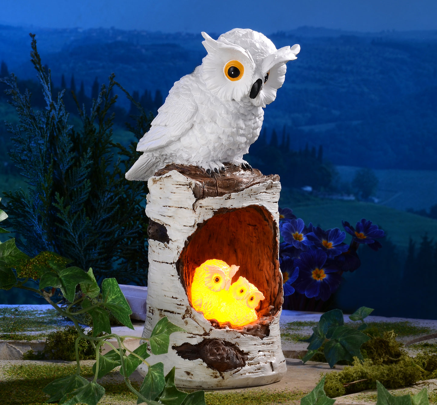 Solarleuchte "Schneeeulen-Familie", Gartenbeleuchtung, Winterdekoration, Außenlicht