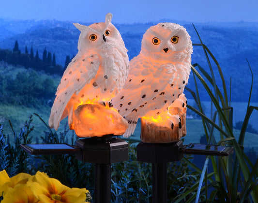 Solarleuchte "Schneeeule", 2er Set, Gartendekoration, Winter, energiesparende LED-Technik