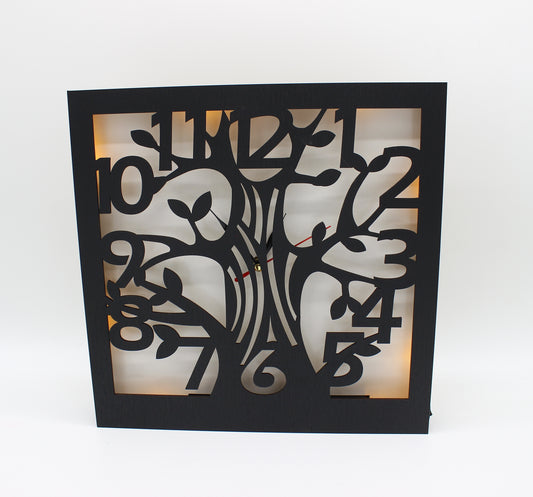 Holz LED Wanduhr "Baum", Wohn-Accessoire, Deko, Stimmungslicht, Design Wandobjekt