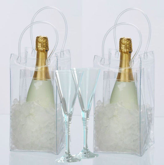 Flaschenkühler Eistasche, Weinkühler, Getränkekühler Garten, Sektkühler, 2er Set, transparent