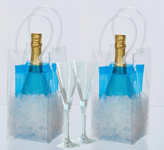 Flaschenkühler Eistasche, Weinkühler, Getränkekühler Garten, Sektkühler, 2er Set, blau