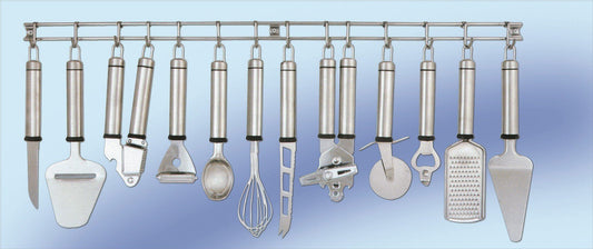 Küchenhelferleiste, 13tlg., Kochutensilien, Knoblauchpresse, Pizzaroller, Edelstahl