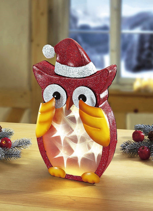 LED Leuchte "Weihnachts-Eule", Hologramm-Leuchte, Weihnachtsdeko