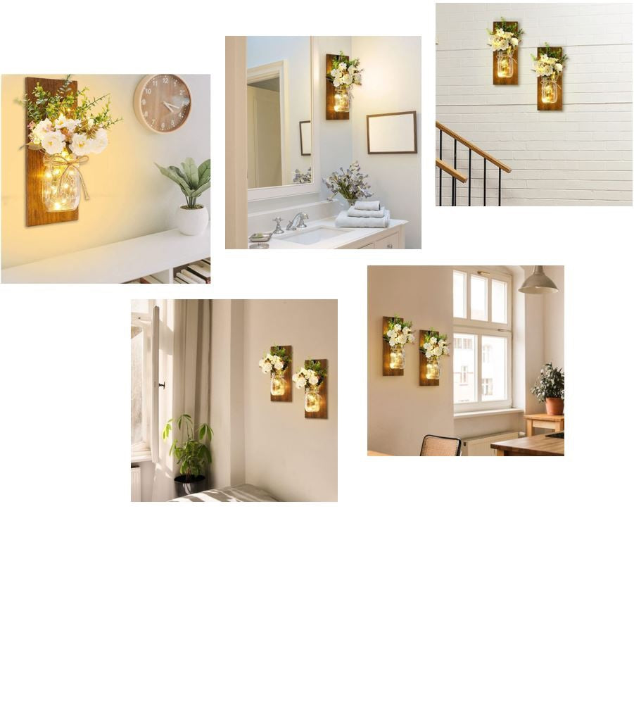 LED Wandpaneel "Floral" mit Retro-Einmachglas incl. warmweiße LEDs