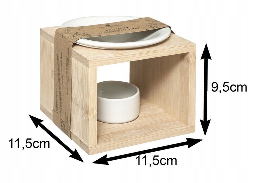 Teelichthalter Duftlampe aus Keramik und Bambus-Holz, Höhe 9,5 cm, Farbe Braun/Weiß