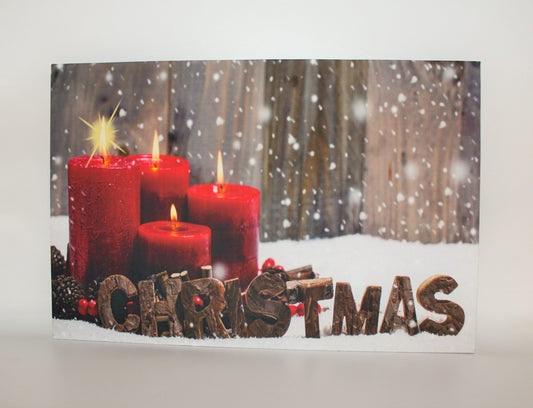 LED Leinwandbild Adventskerzen im Schnee, Weihnachtsdeko, Stimmungslicht