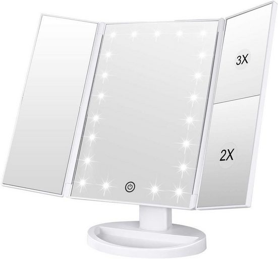 Kosmetikspiegel, Beleuchteter Schminkspiegel, Spiegel mit 1X/ 2X/ 3X Vergrößerung