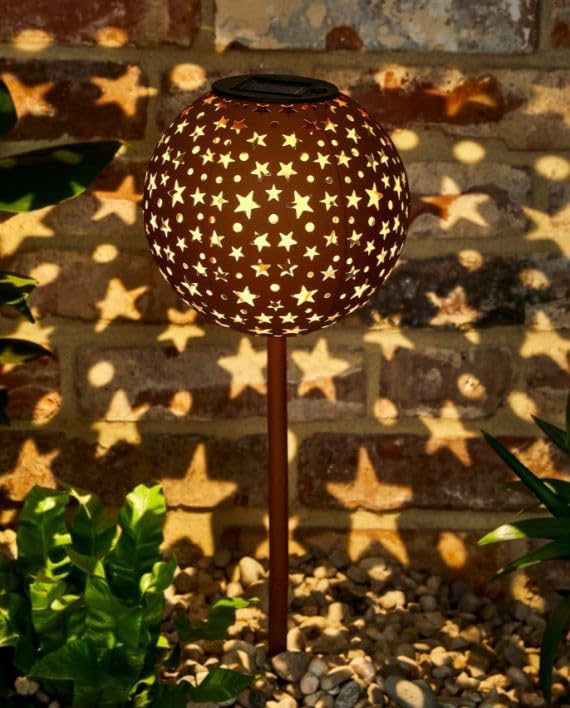 Solar Metall-Leuchte Stars, Rostoptik, Solar-Gartenbeleuchtung, 53 cm hoch Ø 18 cm