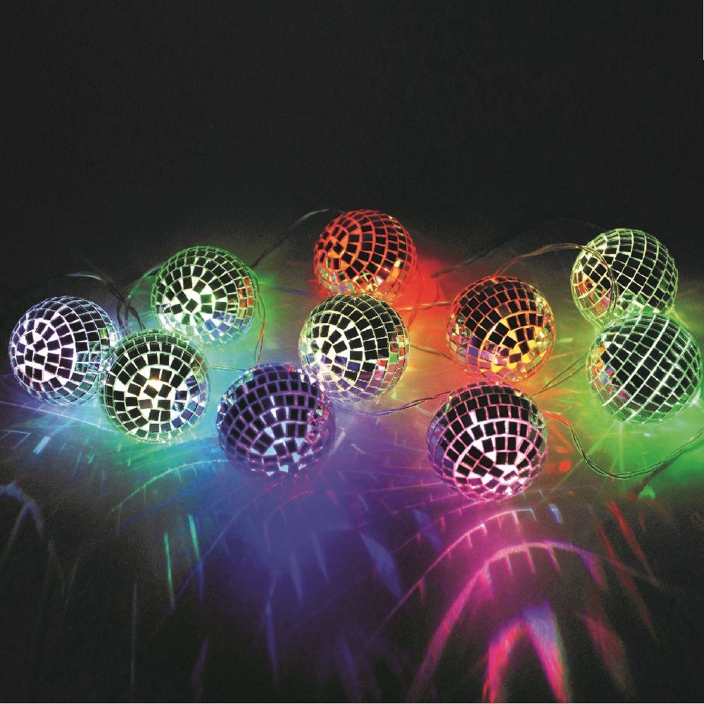 LED Discokugel Lichterkette - 10 kleine Spiegelkugel für Deine Party - L:  1,35m - Batteriebetrieb