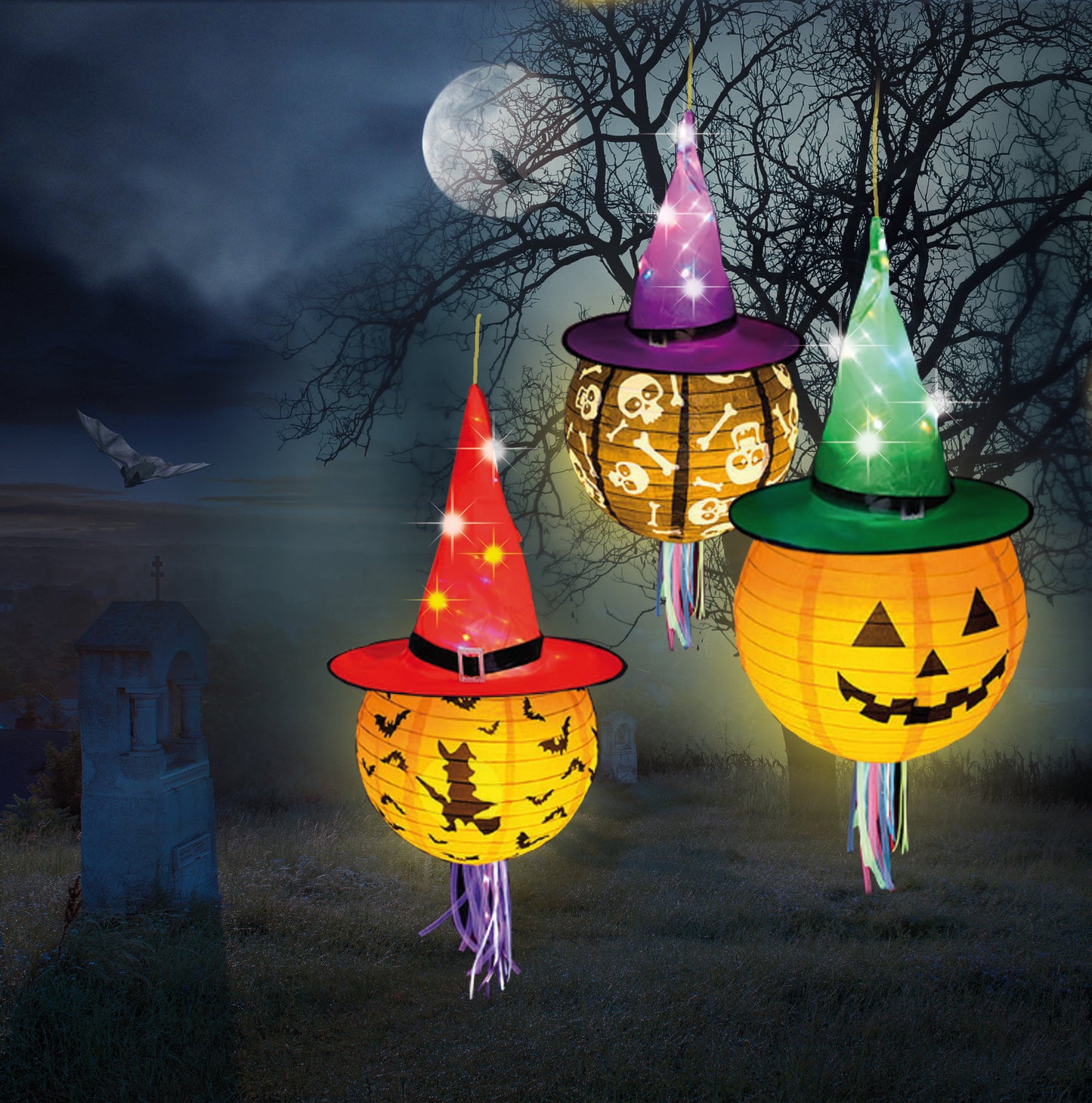 LED Lampion "Halloween", 3tlg., Herbstdekoration, Außenbeleuchtung, Gartenlicht