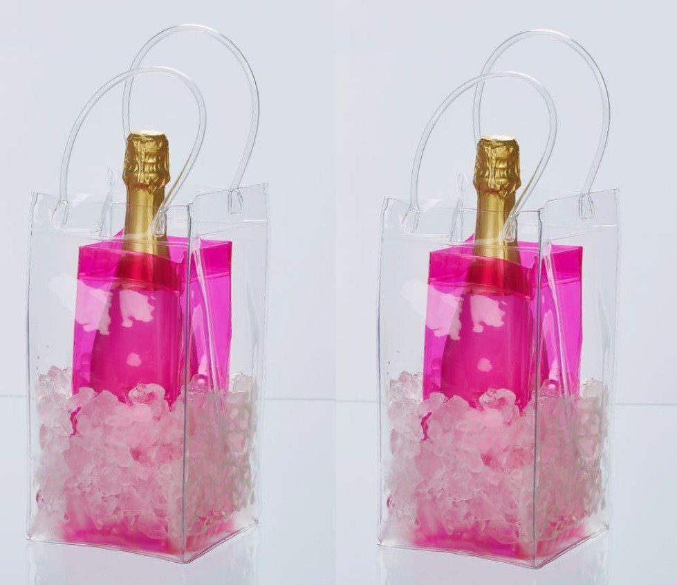 Flaschenkühler Eistasche, Weinkühler, Getränkekühler Garten, Sektkühler, 2er Set, pink