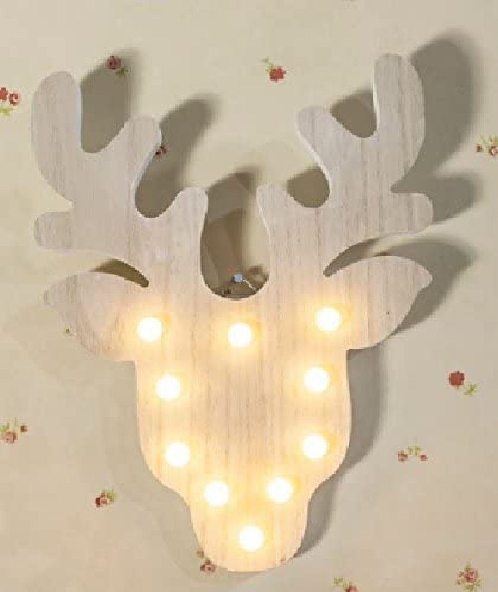 LED Wandbild "Hirsch", Wand-Deko, Weihnachts- und Winterbeleuchtung, Holz Dekoration