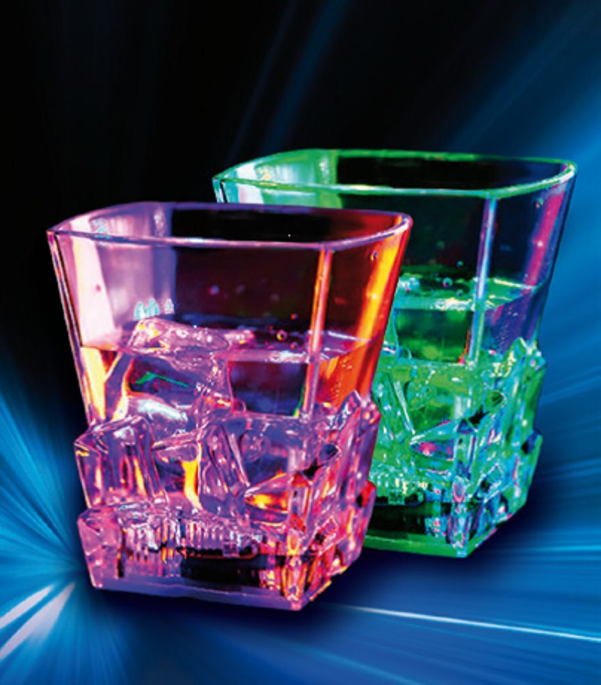 LED Whiskey-Glas, 2er Set, Bar- und Partyzubehör, LED-Farbwechsel, Geburtstagsfeier