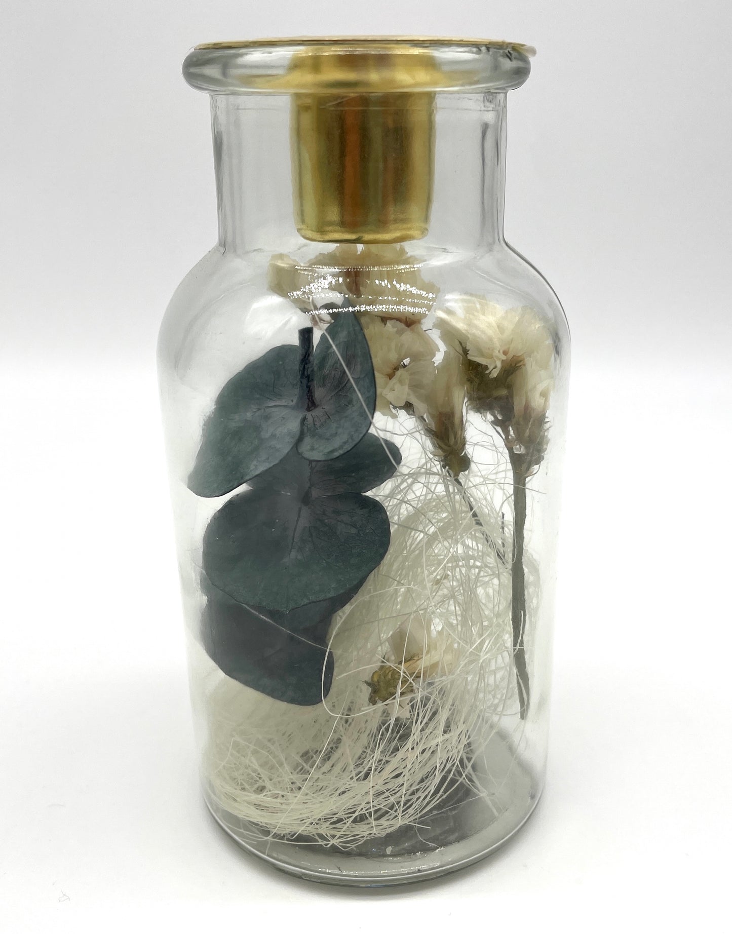 Teelichthalter im Glas, Motiv Trockenblumen, Dekoration