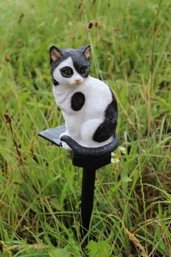 Gartenleuchte Solarleuchte Sitzende Katze schwarz/weiß