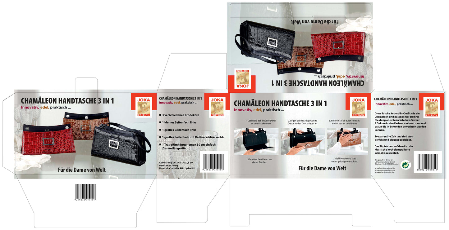 Chamäleon-Tasche 3in1, Handtasche, Henkeltasche, Kroko-Design