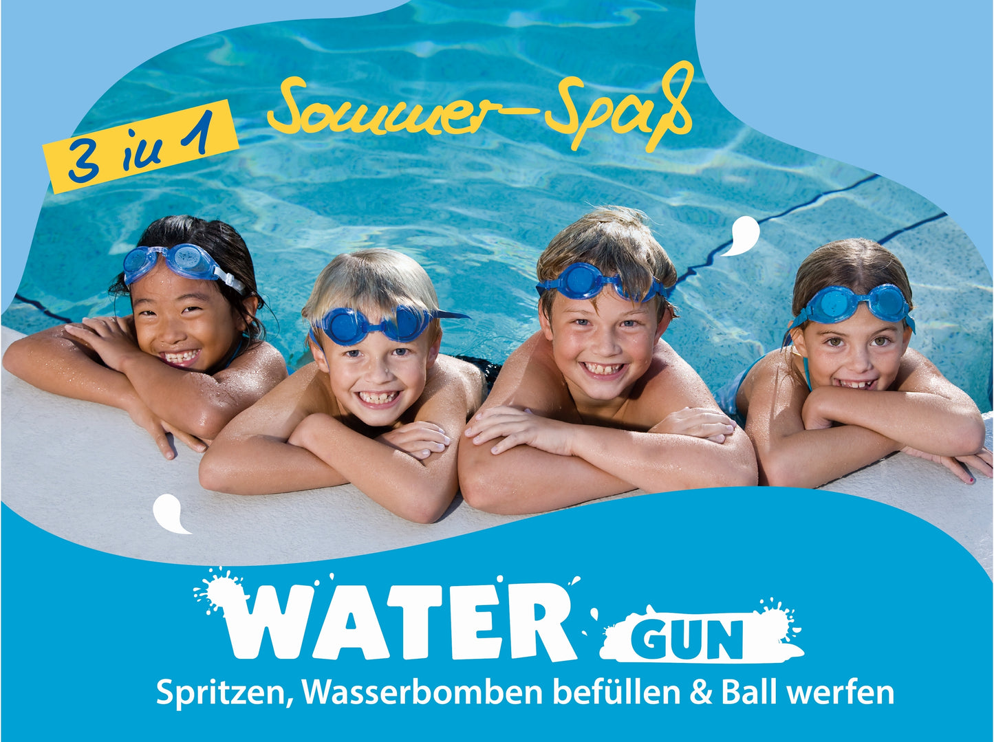 Wasserpistole "Water Gun", 3in1, Wasserspritzer, Wasserbomben, Wasserball, Wasserspielzeug