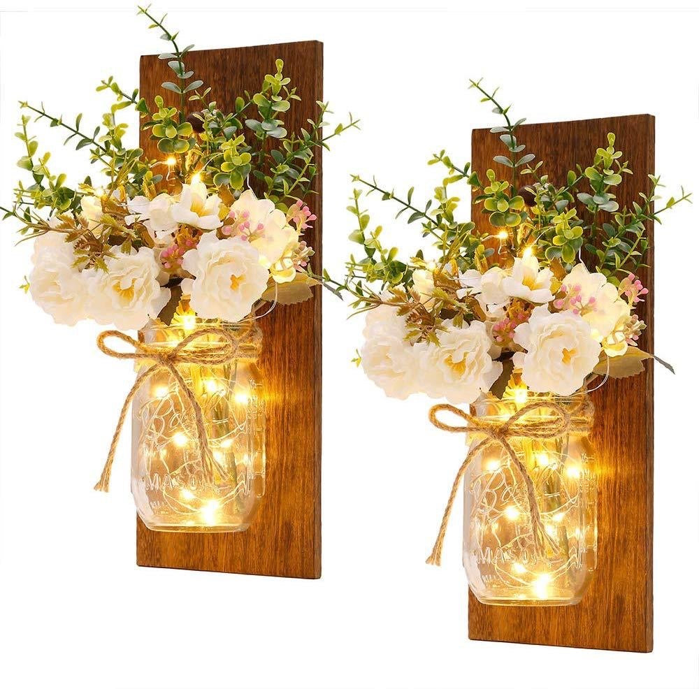 LED Wandpaneel "Floral" mit Retro-Einmachglas incl. warmweiße LEDs
