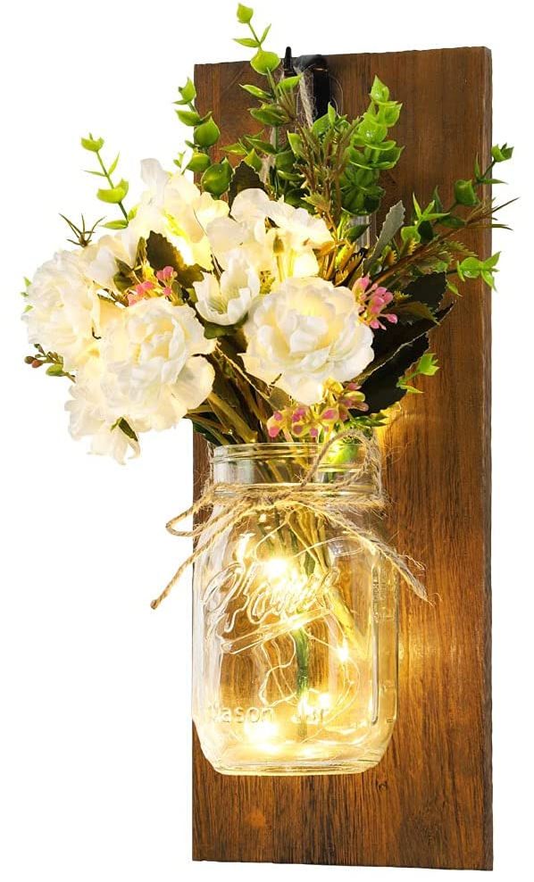 LED Wandpaneel "Floral" mit Retro-Einmachglas incl. warmweiße LEDs