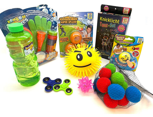 Überraschungsbox Kinder, Das Set besteht aus Mind. 5 coolen Spielsachen! Auch ideal für Ihre Geburtstagsparty